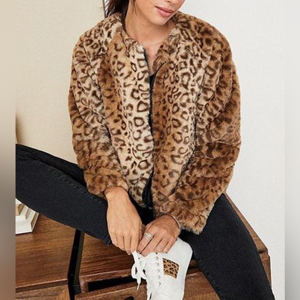 STUDIO 1886 cheetah print faux Fur zipped Jacket size medium (8-10)